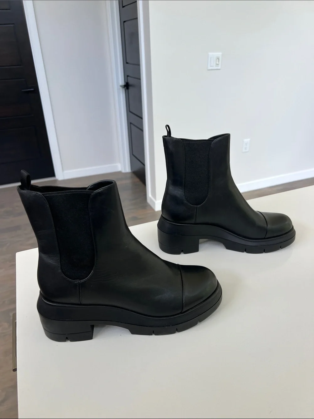 Stuart Weitzman black leather norah combat booties ankle boots size 10C